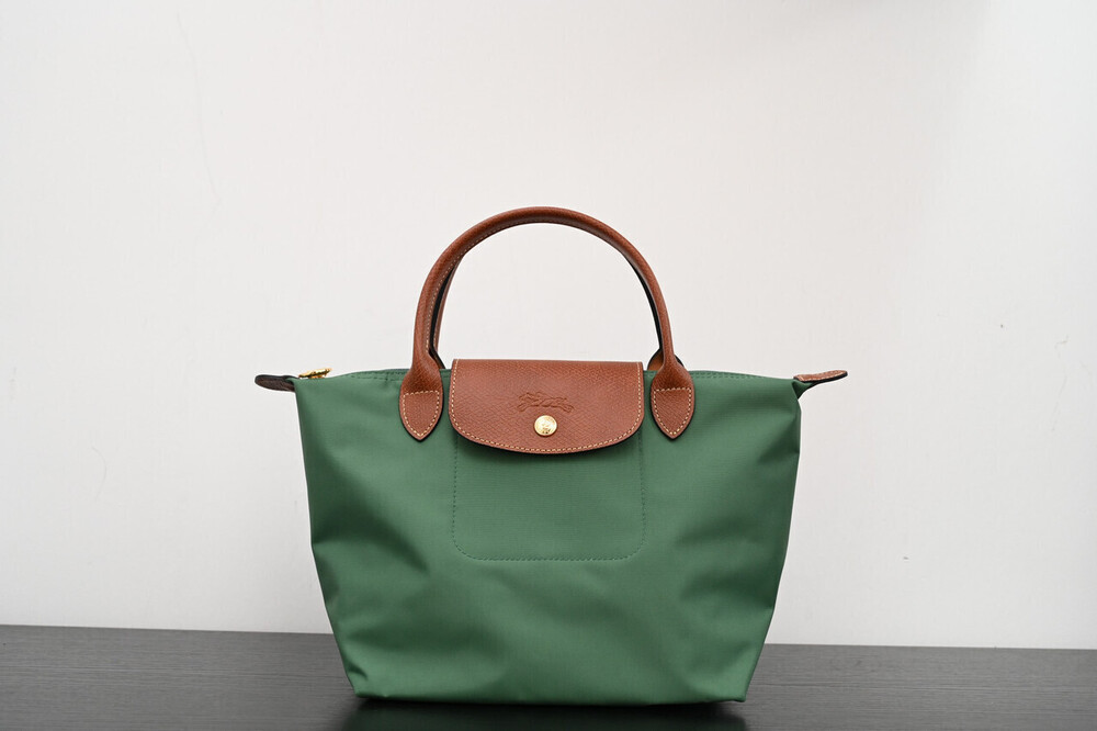 Longchamp Green Nylon Tote with Leather Trim